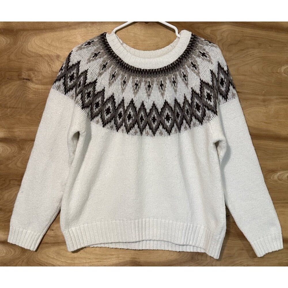 Old Navy Recylced Fibers Wool Nordic Fair Isle Cozy Sweater Womens S Apres Ski